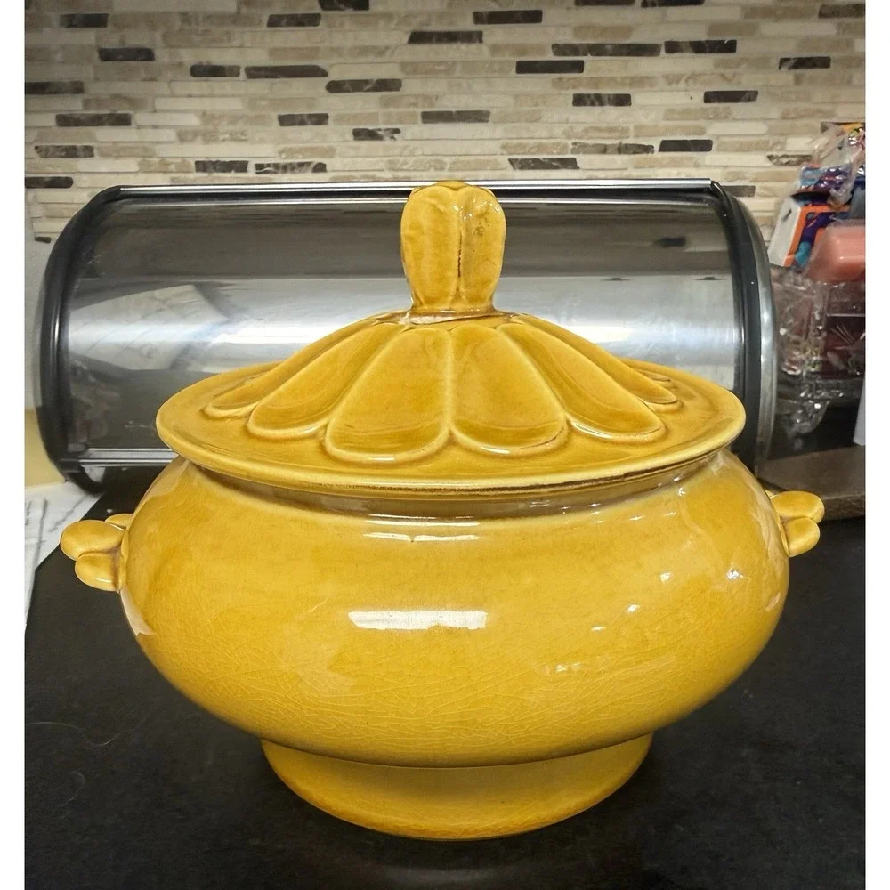 Vintage USA Pottery 620 Casserole w/ Lid, Mustard Tureen Compote Bowl Dish